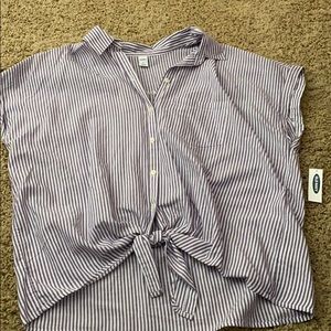 Purple and White Striped Tie Button Up
